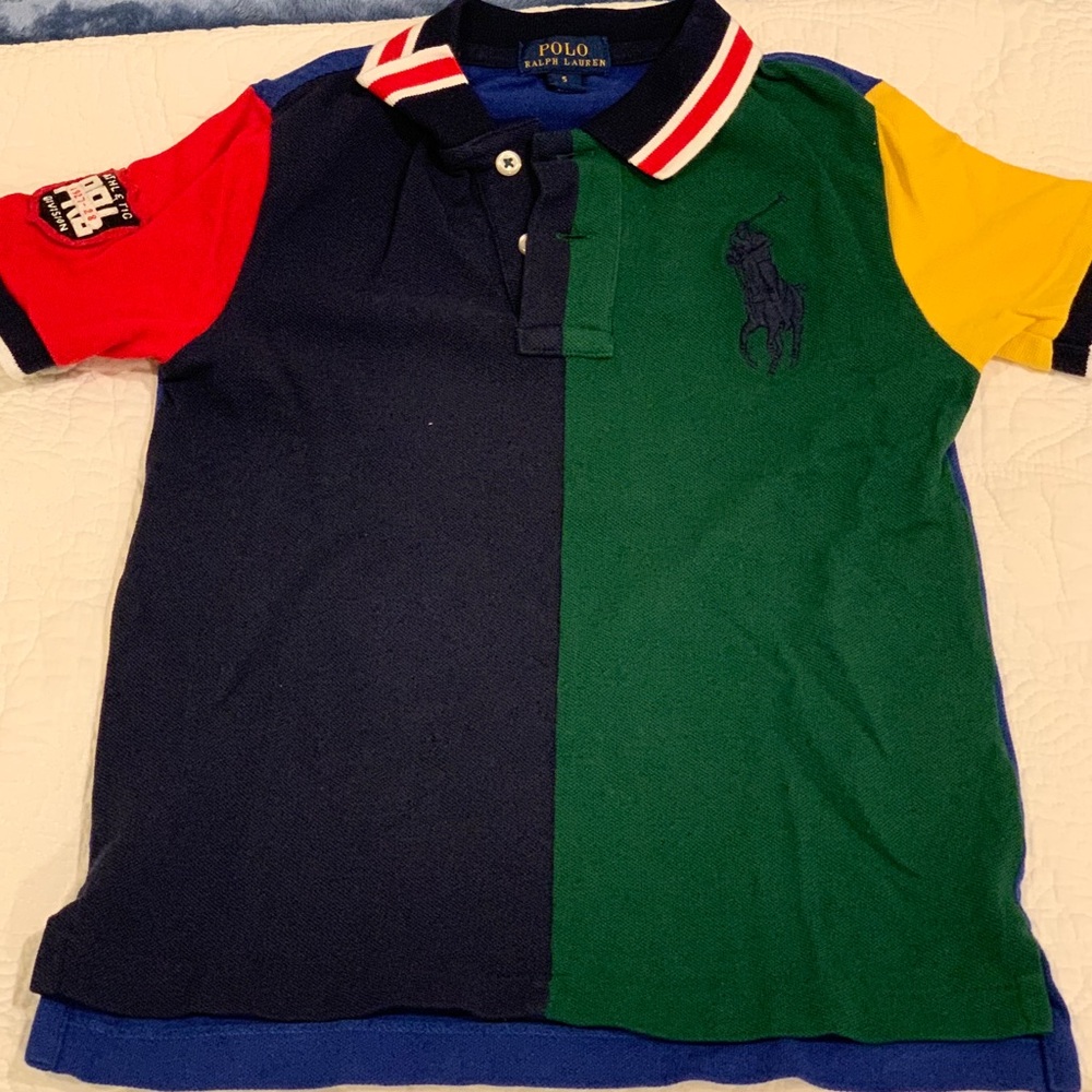 Boys 5T color block polo shirt.